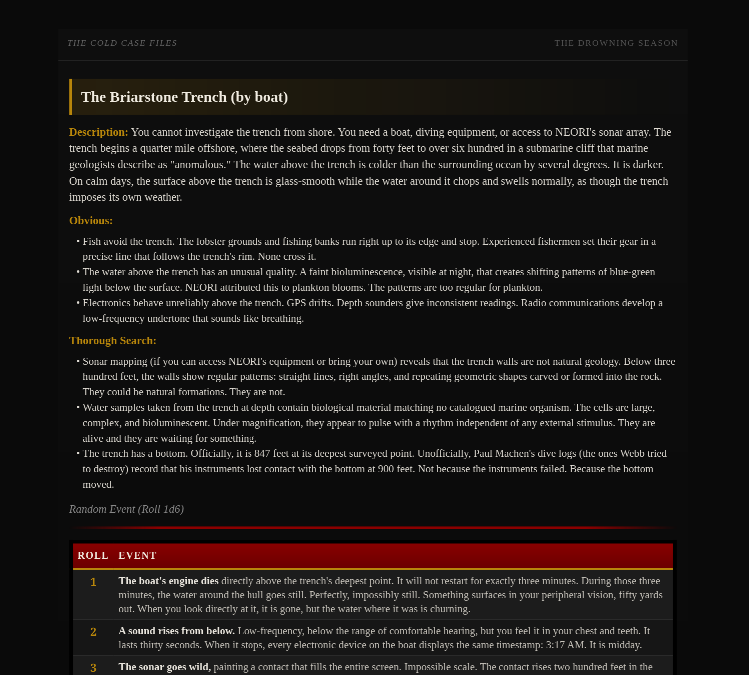 Sample page from The Cold Case Files PDF
